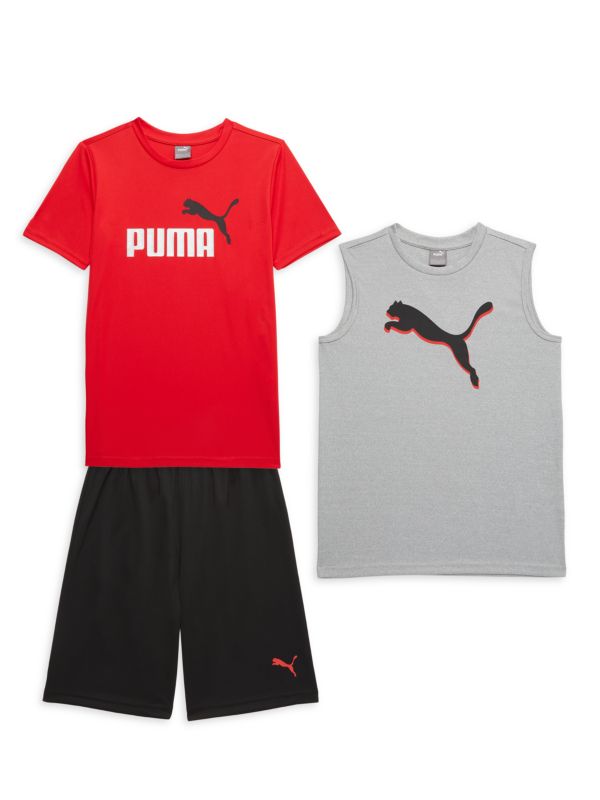 Puma Little Boy's 3-Piece Logo Graphic T Shirt & Shorts Set